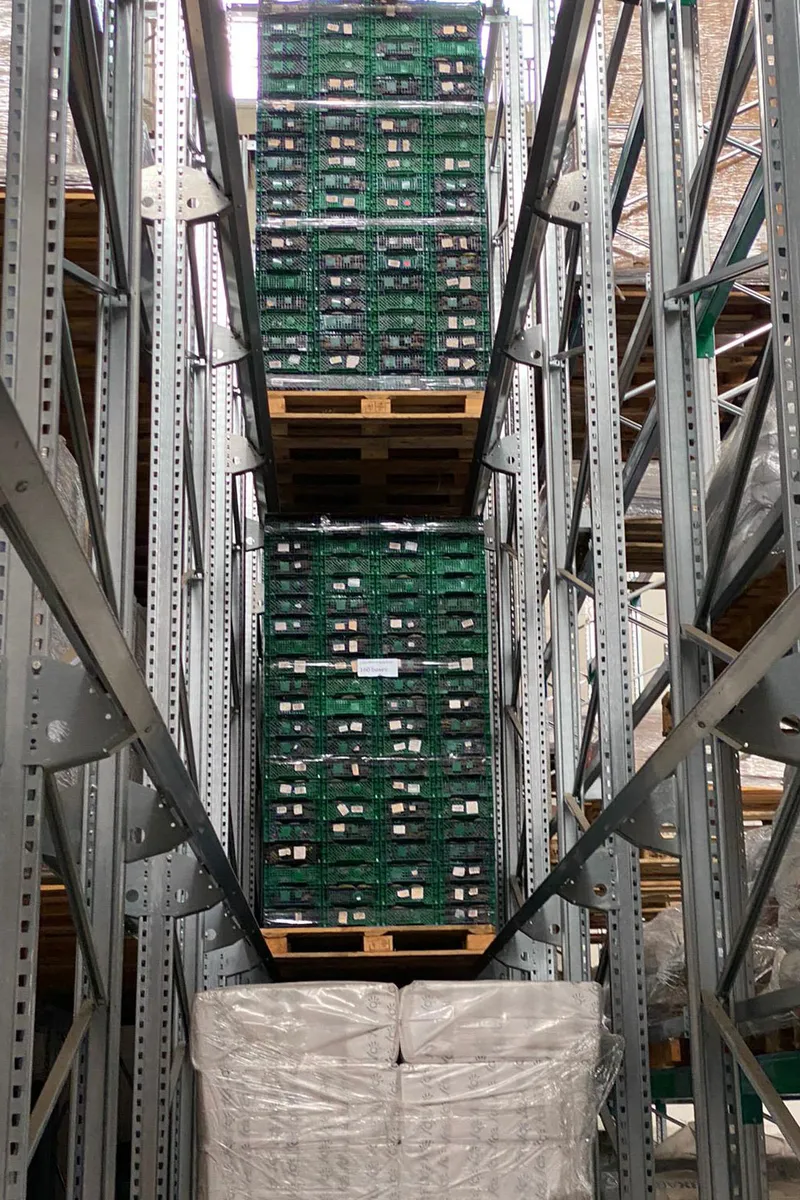 High-bay warehouse with crates