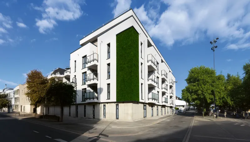 Wohnhaus mit großer begrünter Fassadenfläche